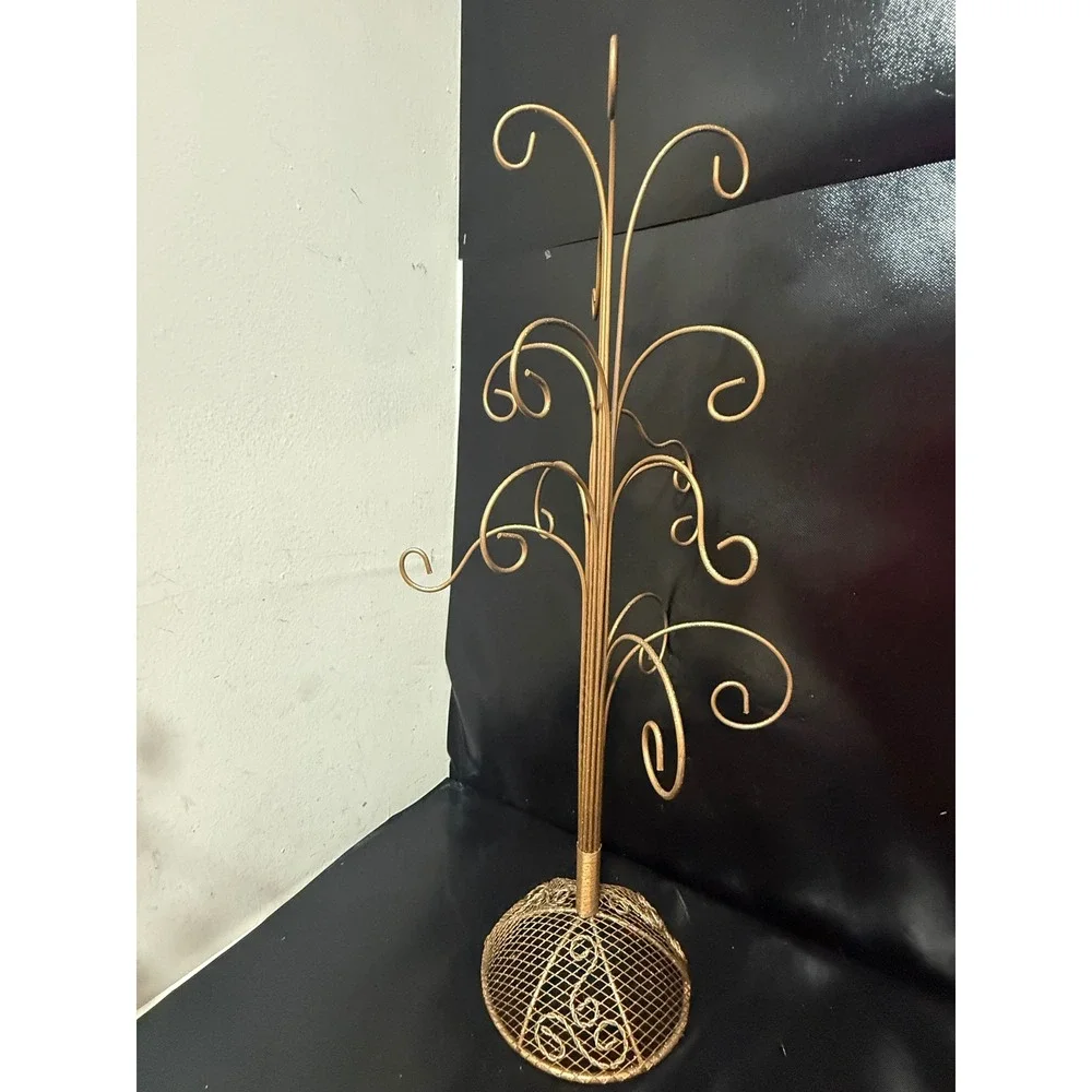Vintage Gold Metal Scrollwork‎ Ornament Tree Display Stand 25 Inch Mesh Base